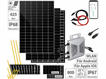 Solar-Kit: DAH Solar 850-Watt-Zaunkraftwerk mit 2 Solarmodulen, WLAN-Wechselrichter und App