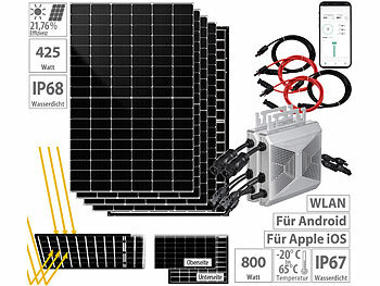 Balkon-Solaranlage Glas Glas: DAH Solar 1,7-kW-Zaunkraftwerk mit 4 Solarmodulen, 2 WLAN-Wechselrichtern & App