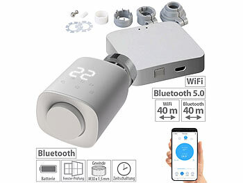 Heizkörper Thermostat, Bluetooth: revolt Programmierbares Heizkörper-Thermostat mit WLAN-Gateway und App