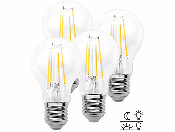 Luminea 4er-Set LED-Filamentlampen, Dämmerungssensor, E27, 8W, 806lm, warmweiß
