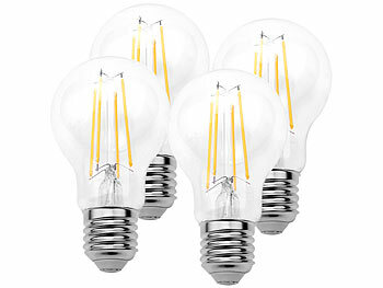 Luminea 4er-Set LED-Filamentlampen, Dämmerungssensor, E27, 8W, 806lm, warmweiß