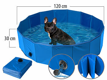 Kunststoffe draussen Ablassventile Schwimmen Freigärten klappbare: Sweetypet Faltbarer XL-Hundepool mit rutschfestem Boden, 120x30 cm, blau