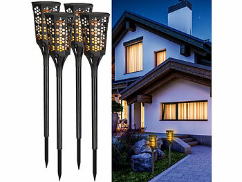 Lunartec Solarlampe Fackel: 4er-Set LED-Solar-Gartenfackeln mit  Flammen-Effekt und Akku, 78 cm (Solarlampen Garten Fackeln)