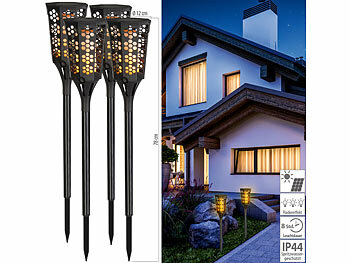 Fackeln: Lunartec 4er-Set LED-Solar-Gartenfackeln mit Flammen-Effekt und Akku, 78 cm