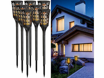 Lunartec 8er-Set LED-Solar-Gartenfackeln mit Flammen-Effekt und Akku, 78 cm