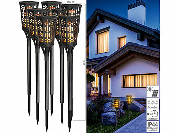Solarlampen Fackeln: Lunartec 8er-Set LED-Solar-Gartenfackeln mit Flammen-Effekt und Akku, 78 cm