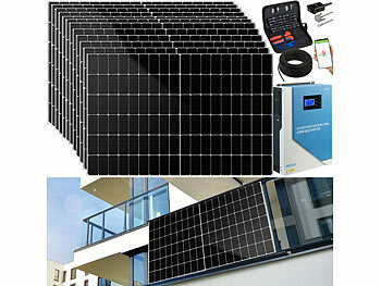 Solaranlage Hybrid: DAH Solar Solar-Hybrid-Inverter mit 12x 425-W-Solarmodulen, WLAN, Anschluss-Set