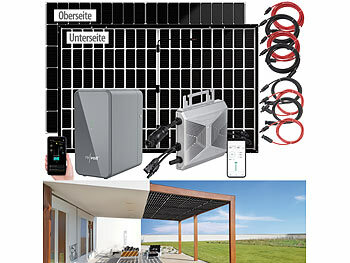 Solaranlage mit Speicher: revolt Solar-Set: WLAN-Mikroinverter mit 2,24-kWh-Akku & 2x 425-W-Solarmodul