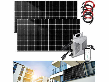 Sonnenkollektor Balkonanlage Solarkollektor Flachkollektor Garten Komplett: revolt Solar-Set: WLAN-Mikroinverter mit 2x 430-W-Solarmodul, TOPCon-Zellen