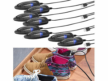 Schuh-Heizung: infactory 4er-Set portable USB-Schuhtrockner mit UV-Licht und 2 Trocken-Modulen