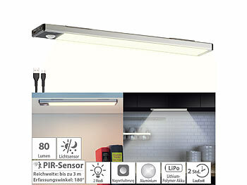 Lunartec 2er-Set Akku-LED-Lichtleiste, Licht-&Bewegungssensor, 2 Modi, warmweiß