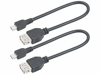 auvisio 2er-Set USB-OTG-Adapterkabel, Micro-USB Stecker zu USB-Buchse, 20 cm