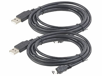 c-enter 2er-Set USB-Anschlusskabel A-Stecker auf Mini-B-Stecker, 1,8 m