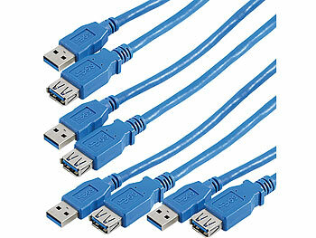 USB Verlängerung: c-enter 4er-Set USB-3.0-Verlängerungskabel, Typ A Stecker auf Buchse, 3 m