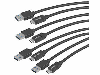 USB C Kabel auf USB 3.0: auvisio 4er-Set USB-3.0-Anschlusskabel Stecker Typ C auf Typ A, 1 m, 2 A