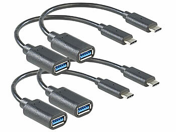 auvisio 4er-Set USB-3.0-Anschlusskabel C-Stecker auf A-Buchse, 15 cm