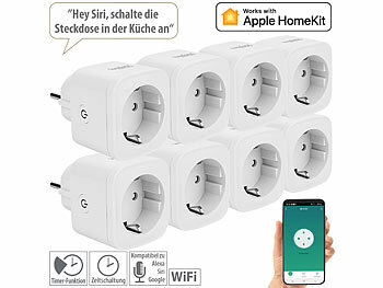 WiFi-Steckdose Alexa: Luminea Home Control 8er-Set WLAN-Steckdosen, Apple-HomeKit-zertifiziert, mit App