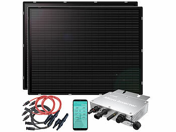 Solar Kraftanlage: revolt 350-Watt-Microinverter mit 2x 215-Watt-Solarmodul und Anschluss-Set