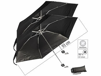Kleinster Regenschirm: PEARL 2er-Set Mini-Taschenschirme mit Aluminium-Gestänge und UV-Schutz 50