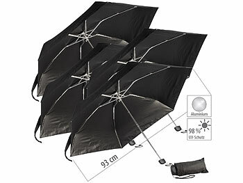 Mini Regenschirm: PEARL 4er-Set Mini-Taschenschirme mit Aluminium-Gestänge und UV-Schutz 50