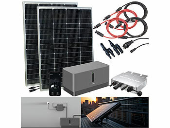 revolt Solar-Set: WLAN-Mikroinverter mit 1,03-kWh-Akku & 2x 150-W-Solarmodule