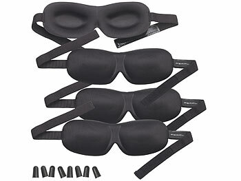 PEARL 4er-Set 3D-Schlafmasken mit Ohrstöpseln & Aufbewahrungstasche, schwarz