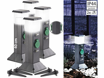 Außensteckdose mit Licht: Royal Gardineer 4-fach-Garten-Steckdose mit Beleuchtung, Spritzwasserschutz IP44