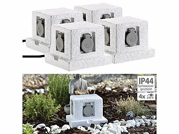 Steckdosen Stein außen: Royal Gardineer 4er-Set 4fach-Garten-Steckdose in Stein-Optik, Spritzwasserschutz IP44