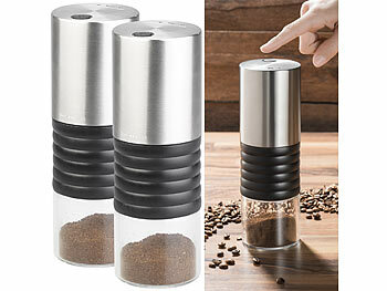 Kaffeemühle Akkubetrieb: Rosenstein & Söhne 2er-Set elektrische Akku-Kaffeemühlen mit Keramik-Mahlwerk, USB