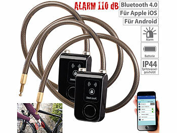 Fahrradschloss, Bluetooth: Semptec 2er-Set App-gesteuerte Kabelschlösser mit Bluetooth und Alarm
