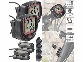 Kilometerzähler Fahrrad: PEARL sports 2er-Set 15in1-Fahrrad-Computer mit LCD-Display & Radsensor, IP44