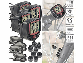 Fahrradkilometerzähler: PEARL sports 4er-Set 15in1-Fahrrad-Computer mit LCD-Display & Radsensor, IP44