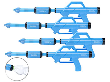 Profi-Wasserpistole: PEARL 4er-Set Wasserpistolen mit PET-Flaschen-Anschluss