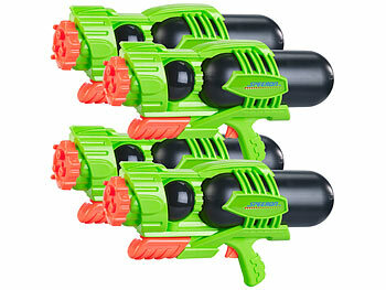 Spritzpistolen Gärten: Speeron 4er-Set Kinder-XL-Wasserpistole mit 1.600-ml-Wassertank, 3 Strahlarten