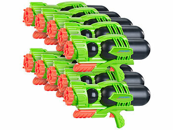 Poolkanonen: Speeron 10er-Set Kinder-XL-Wasserpistole, 1.600-ml-Wassertank, 3 Strahlarten