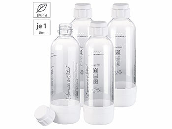 Tafelwasser Sprudler: Rosenstein & Söhne 4er-Set PET-Flasche für Getränke-Sprudler WS-300.multi, 1l, BPA-frei