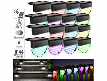 Gartenzaun Solarleuchten: Lunartec 16er-Set Solarlampen für Treppen-/Zaun-Beleuchtung, RGBW-LEDs, 2 Modi