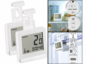Kühlraum Thermometer: Rosenstein & Söhne 2er-Set digitale Gefrier- & Kühlschrankthermometer, Temperatur-Timer