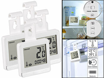 Thermometer Tiefkühler: Rosenstein & Söhne 4er-Set digitale Gefrier- & Kühlschrankthermometer, Temperatur-Timer