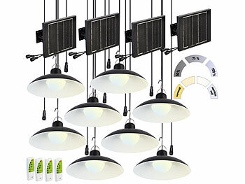 Solar Deckenlampen: Lunartec 8er-Set Solar-LED-Doppel-Hängelampe, je 105 lm, Akku, Timer