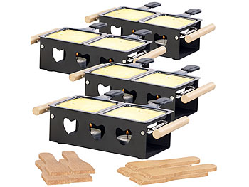 Faltbares Raclette: Rosenstein & Söhne 4er-Set Teelicht-Raclette für 2 Personen, mit Schabern und Teelichtern