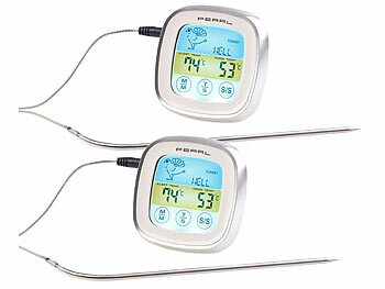 Fleisch Thermometer: Rosenstein & Söhne 2er-Set Braten- & Ofenthermometer, Touch-Display, Timer, bis +250 °C