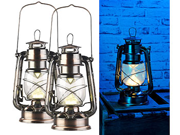 Laterne Vintage: Lunartec 2er-Set helle LED-Sturmlampen, Batterie, 200lm, 3W, warmweiß, bronze