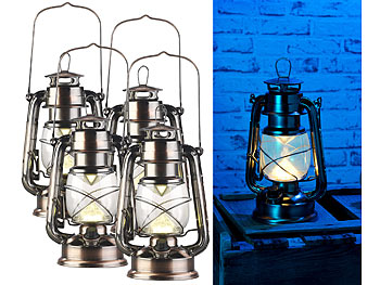 Petroleum Sturmlaterne: Lunartec 4er-Set Helle LED-Sturmlampen, Batterie, 200lm, 3W, warmweiß, bronze