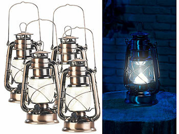 Sturmlaternen LED, Akku: Lunartec 4er-Set helle LED-Sturmlampe mit Akku, 200 lm, 3W, warmweiß, bronze 