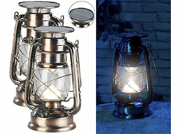 Solar-Laterne Camping: Lunartec 2er-Set helle Solar-LED-Sturmlampe, 200 lm, 3 W, warmweiß, bronze