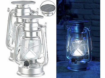 Sturmlaterne Solar: Lunartec 2er-Set Dimmbare High-Power Solar-LED-Sturmlampe, 200 lm, 3 W, silbern 