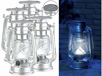 Sturmlaternen LED Solar: Lunartec 4er-Set Dimmbare High-Power Solar-LED-Sturmlampe, 200 lm, 3 W, silbern