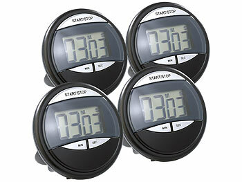 Timer Küche Magnet: PEARL 4er-Set digitale Küchen-Timer mit Magnethalterung, klappbarem Standfuß
