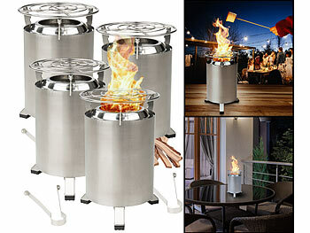 Holzkohle-Grill: Carlo Milano 4er-Set Outdoor-Tisch- & Boden-Feuerstellen, Edelstahl, 18x18x25 cm 